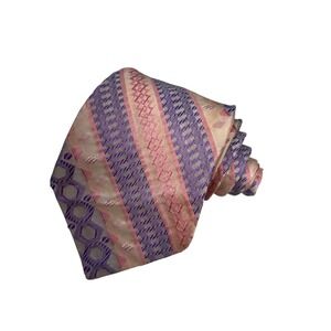 VTG Tie Geometric Repeating Pattern Pink & Purple Pastel Jacquard Stripe3.5 x 48
